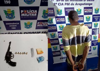 Homem com passagens por tráfico e roubo é preso com revólver durante festa de Araputanga