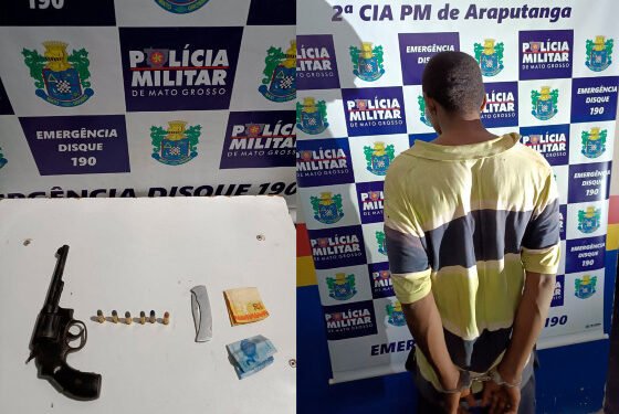 Homem com passagens por tráfico e roubo é preso com revólver durante festa de Araputanga