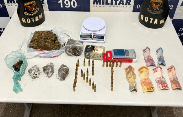 ROTAM prende suspeito por tráfico de drogas e apreende munições de calibre restrito em Cáceres