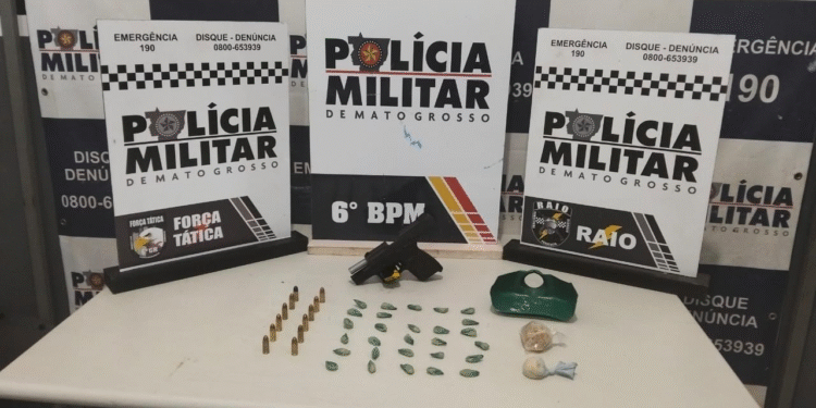 Operação Força Total prende jovem com arma e drogas no bairro Massa Barro, em Cáceres